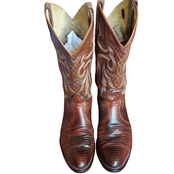 Tony Lama Vintage Black Label 8540 Brown Leather Exotic Teju Lizard Western - Picture 3 of 16